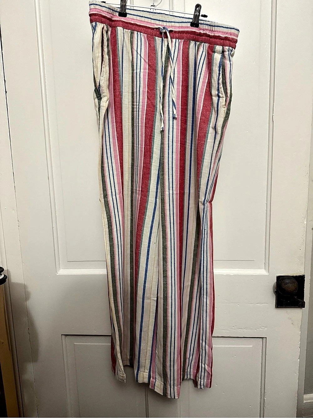 Old Navy High-Waisted Linen-Blend Wide-Leg Pants Red & Blue Medium